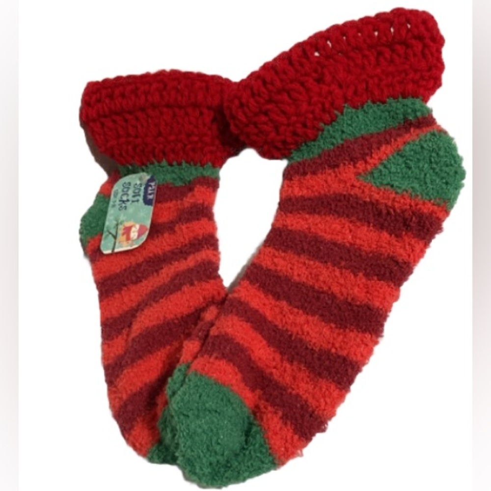 ELF Striped Bootie Socks Cozy Ankle Christmas Holiday Socks Womens 9-11
